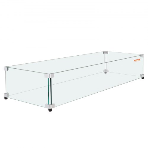 VEVOR Glass Wind Guard for Rectangular Fire Pit Table 924 x 417 x 191 mm, 8mm Thick and Sturdy Tempered Glass Panel with Hard Aluminum Corner Bracket & Rubber Feet, Easy to Assemble