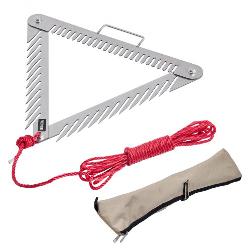 VEVOR 24in Aquatic Weed Rake, 3-Sided Lake Weed Rake with Handle, Portable and Foldable Pond Water Grass Razor, Stainless Steel Throwable Floating Pond Weeds Cutter with 30 ft Rope, for Lakes Ponds