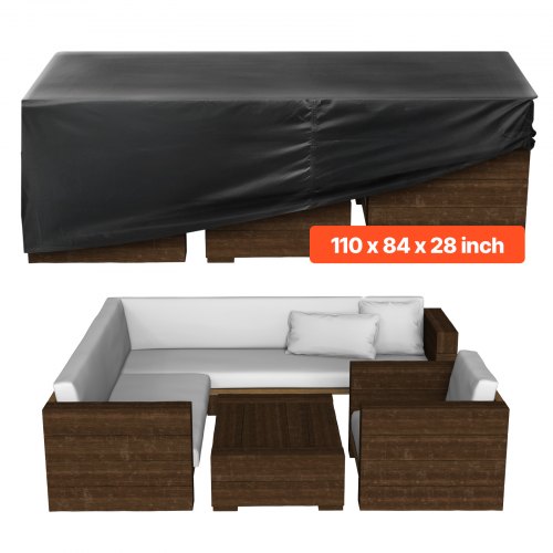 VEVOR Patio Furniture Cover, 420D Heavy Duty Waterproof Outdoor Dining Table and Chairs Cover, Large Rectangular Patio Table Covers with Air Vent for All Weather, 279L x 213W x 71H cm, Black