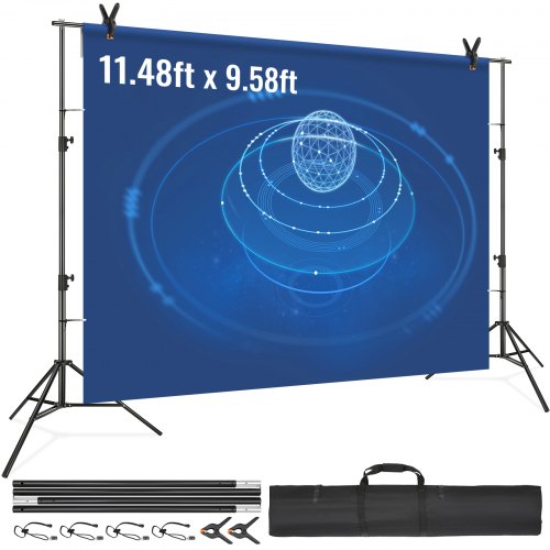 VEVOR 365.7 x 304.8 cm Heavy Duty Backdrop Stand, Height Adjustable Photography Backdrop Stand, Background Support System with 6 Clamps and A Carry Bag, for Party, Wedding, Display, Photo
