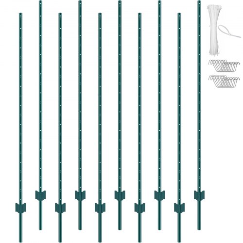 VEVOR 182.9 cm Fence Post 10 Pack Heavy Duty Metal Fence Posts Green