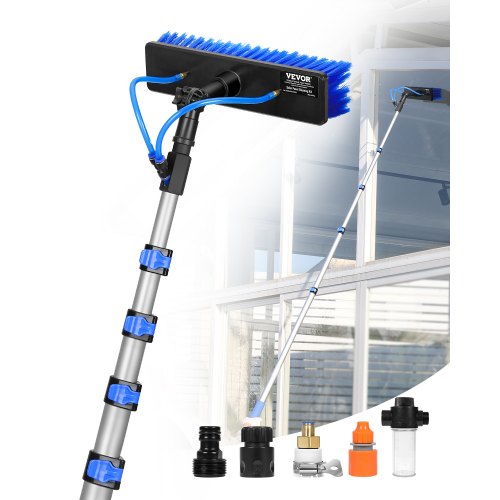 VEVOR Water Fed Pole Kit, 9m Solar Panel Cleaning Pole with Extendable Handle, 180° Rotatable Brush Head & 20m Hose, Household & Outdoor Window Cleaner Tool for Caravan Solar Panel Deck