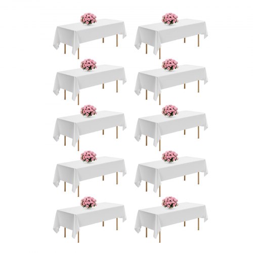 VEVOR White Tablecloths for Rectangle Tables, 10 Pack, 60 x 102 Inches, Reusable and Machine Washable Table Clothes, Wrinkle-Resistant Polyester Fabric Table Covers for Wedding, Party, Banquet