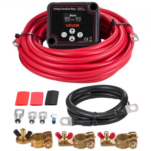 VEVOR Dual Battery Isolator Kit, 12V 140 Amp 13.3 mm² (6 AWG), Manual and Automatic VSR Voltage Sensitive Relay with Voltmeter, LCD Screen, Smart Battery Isolator, Compatible with Lithium Batteries, for UTV, ATV