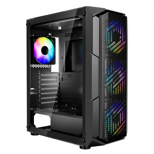 VEVOR PC Gaming Case, Mid-Tower, Computer Case with High-Airflow Tempered Glass Panel, Dust Filter, 4 x 120 mm ARGB Fans, Easy Cable Management, for GPU up to 320 mm in Length, for ATX / M-ATX / ITX