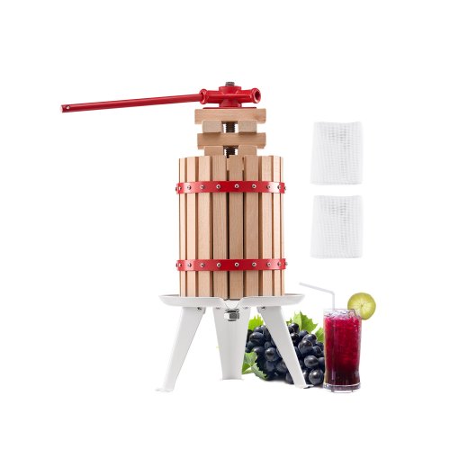 VEVOR 1.6 Gal/6L Fruit Wine Press, Solid Wood Basket with 8 Blocks, Heavy Duty Manual Juice Maker, Cider Apple Grape Tincture Honey Olive Oil Making Press with Handle for Kitchen, Home