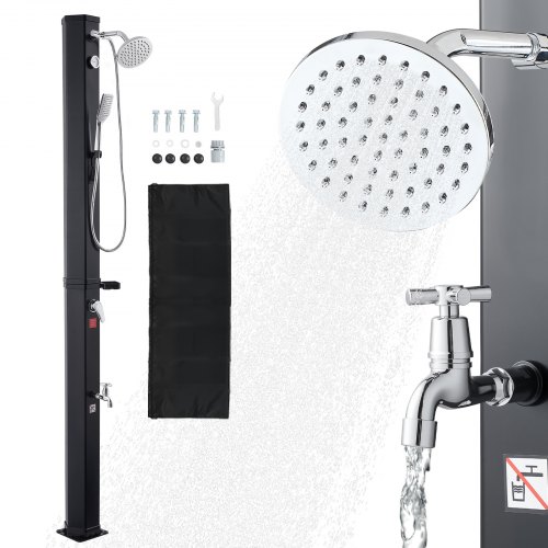 VEVOR 40L Solar Heated Shower, 205cm Showerhead Height Outdoor Shower, with Handheld & Foot Faucet, Hot & Cold Water Adjustment, Freestanding for Backyard Poolside Beach Pool, Black