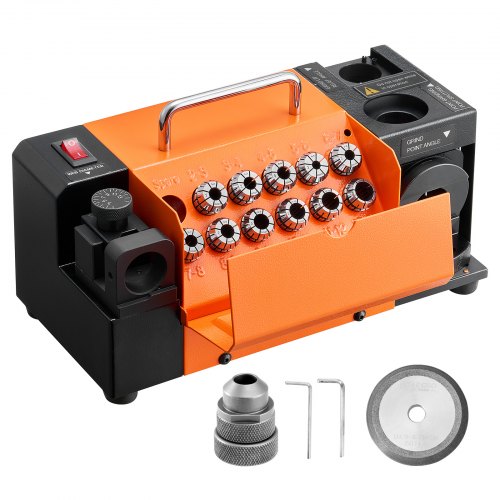 VEVOR Drill Bits Sharpener MR-13D, 3–13mm Professional Drill Bit Grinder with Adjustable Lip Relief Angle, Front Cutting Lip & 95°-135° Point Angle, 4600RPM Re-Sharpener with 11 Collets & CBN Wheel