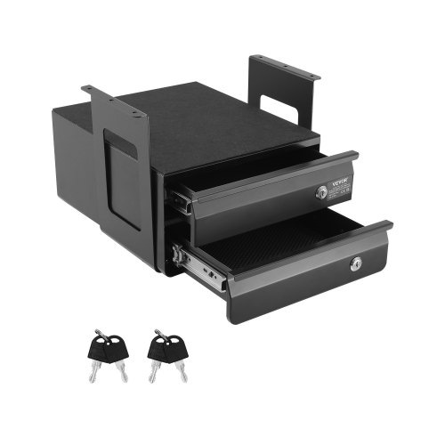 VEVOR 13" Wide Under Desk Drawer Slide Out, Under Table Pull-out Drawer Attachment, Hidden Desktop 2 Layer Storage Organizer, Lockable Undermount Pencil Drawer for Sit Stand Workstation, 14x13x10 in
