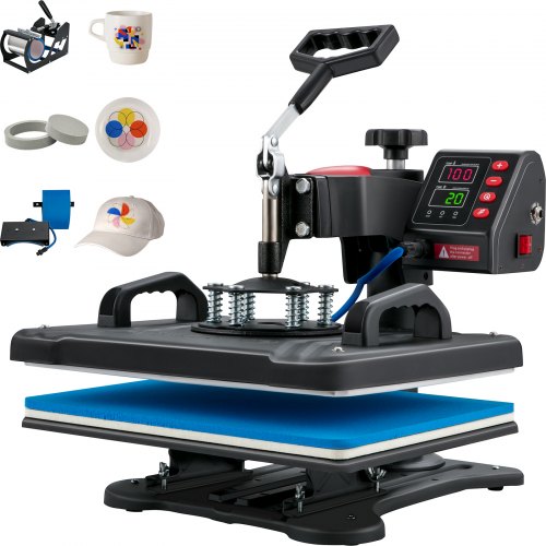 VEVOR Heat Press, 5 in 1 Heat Press Machine Machine 30.48 x 38.1 cm, Clamshell Sublimation Transfer Printer Fast Heat-up, Digital Precise Temperature Control, Vinyl Heat Press for T-Shirt Plate Mug Cup, 1250W