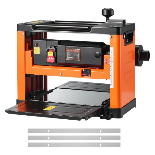VEVOR Thickness Planer, Three-Blade, 330 mm Width Worktable Power Benchtop Planer, 2000W 23500 RPM Powerful Motor, Dual Rollers, Over Protection, Single Speed Woodworking, for Hard Soft Wood Material