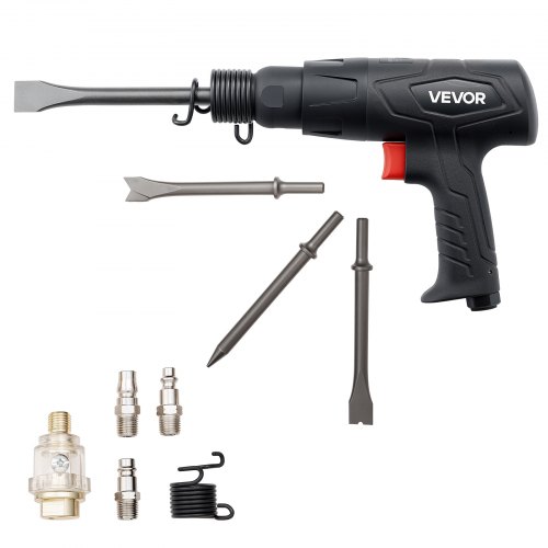VEVOR Air Hammer, 2500-2700BPM Pneumatic Hammer with 70mm Stroke & 4PCS 170mm Long Barrel Chisels, Pistol-Grip Compact Air Chisel Pneumatic Shovel Tool for Cutting Scraping Demolishing