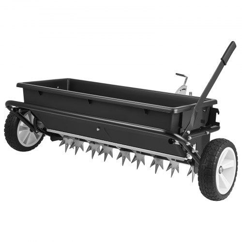 VEVOR Tow Behind Lawn Spreader with Aeration Spikes, 0.81m Spreading Width, Broadcast Spreader with Universal Hitch, Garden Seeder & Soil Aerator with 100lbs Capacity & 10 in Tires for ATVs UTVs