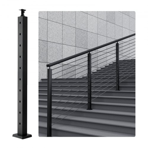VEVOR Cable Railing Post 36x2x2in/91.4x5.1x5.1 cm 30° Angled Hole Stair Railing Post Black 1Pc