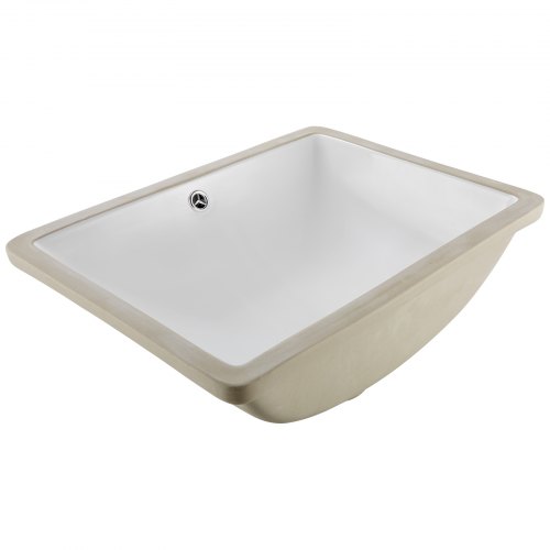 VEVOR Undermount Bathroom Sink, 515 x 385 mm Rectangular White Ceramic Vessel Sink with Overflow Hole, Under Counter Drop in Modern Lavatory Vanity Bath Wash Bowl Basin, Rectangle for Small Space