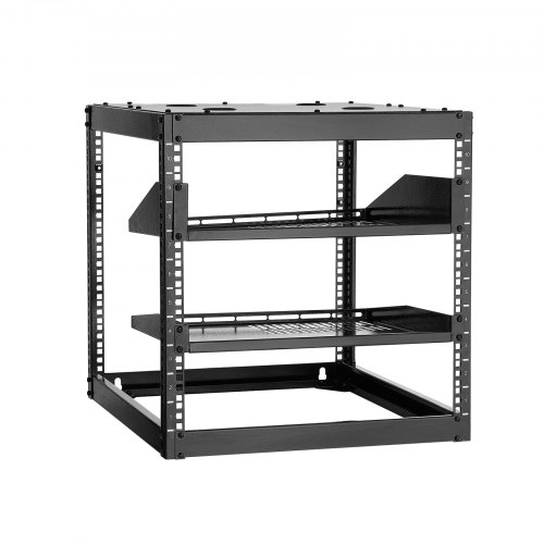 VEVOR 10U Open Frame Network Rack, 585 mm Depth, Wall Mounted or Floor Standing Server Rack, Heavy Duty 4 Post, with Vented Shelves & Mounting Hardware, Holds All Your Networking IT Equipment AV Gear