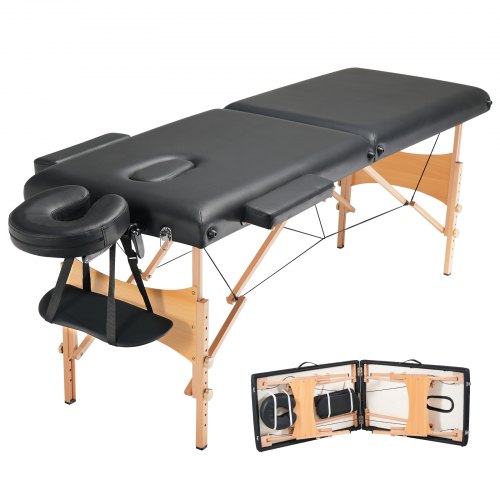 VEVOR Portable Massage Table 24" W, 2 Folding Lightweight  Massage Table, 8-Level Height Adjustable Salon Tattoo Bed, Spa Table with Headrest, Armrests, Hand Pallet & Carrying Bag, 600LBS