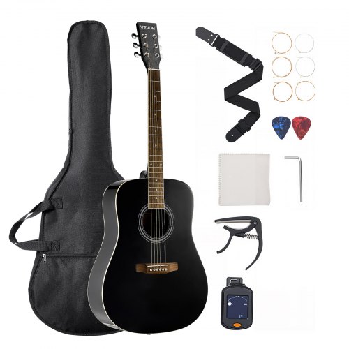 VEVOR 41 in / 1041.4 mm Dreadnought Acoustic Guitar Beginner Bundle for Adult Taller Black