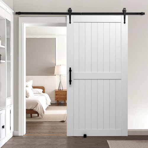 VEVOR Sliding Barn Door, 1067 x 2134mm, High-Strength MDF Panel, Barn Door with Hardware Kit, Water-Proof PVC Surface, Easy to Install, H-Frame, Smoothly and Quietly Sliding for Living Room, Bathroom