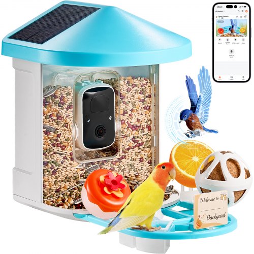 VEVOR Smart Bird Feeder with Camera, 2K HD AI Identify 10000+ Bird Species, Solar-Powered Bird Watching Camera with Auto Capture & Instant Notify, Wireless Outdoor Gift for Bird Lover (2 Solar Panels)