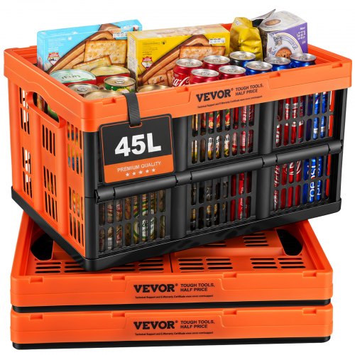 VEVOR Plastic Collapsible Storage Basket, 45L 3 Packs, Folding Stackable Storage Containers/Bins with Handles, Large Heavy Duty Containers for Clothes, Toys, Books, Snack, Shoes and Grocery Organizing