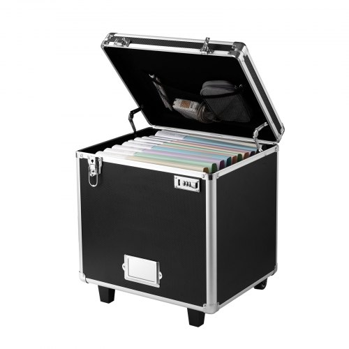 VEVOR Portable File Storage Box, 395 x 320 x 380 mm Internal Chest Size, Locking Mobile Business Case with Telescopic Handle, Hand pull File Case for Office Home, Offices, Hospitals, Banks