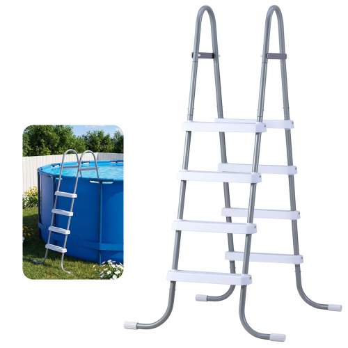 VEVOR Above Ground Pool Ladder, 4-Step Steel A-Frame Swimming Pool Stairs for 121.9 cm High Wall, 136 kg Capacity Entry/Exit Steps with Secure Non-Slip Sturdy Wide Step, Easy Setup, Gray & White