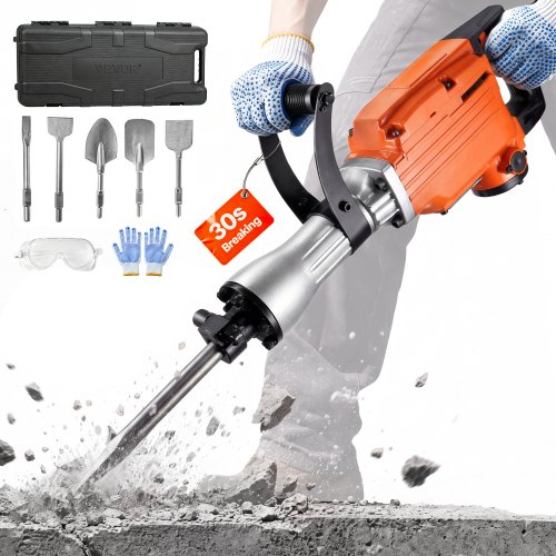 VEVOR Demolition Jack Hammer Concrete Breaker 2200W Electric Hammer 6 Chisel Bits