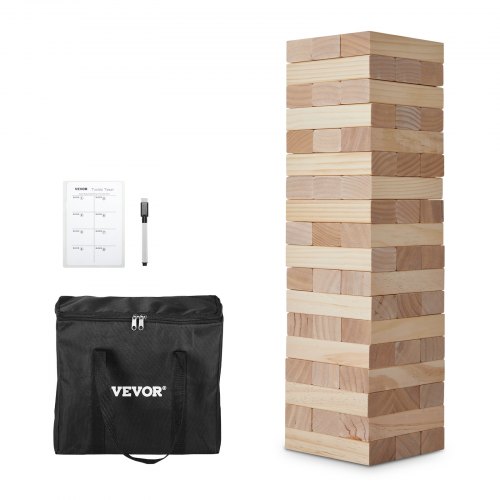 VEVOR Tumbling Timber Toy, 54 Blocks Large Tumble Tower Blocks Game, Pine Wood Tumbling Tower Game with Carry Bag and Scoreboard, Wooden Stacking Game, Tumble Tower Family Games for Indoor/Outdoor