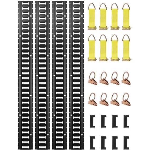 VEVOR E Track Tie-Down Rail Kit, 30PCS 152.4 cm E-Tracks Set Includes 4 Steel Rails & 2 Single Slot & 8 O Rings & 8 Tie-Offs w/ D-Ring & 8 End Caps, Securing Accessories for Cargo, Motorcycles, and Bikes