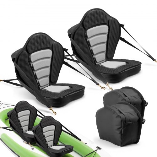 VEVOR Kayak Seat, 2 Pack 53 mm Thick, Universal Paddle Board Seat with Back Support, Sit-on-Top Soft Padded Cushion with Storage Bag & Adjustable Straps for SUP, Canoe, Fishing Boat, Inflatable Kayak