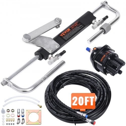 VEVOR Hydraulic Outboard Steering Kit, Marine Boat Hydraulic Steering System, with Helm Pump Two-Way Lock Cylinder and 6 m Hydraulic Steering Hose, for Single Station Single-Engine Boats