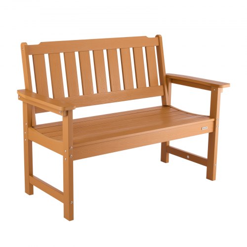 VEVOR Outdoor Bench, 128 cm, 363 kg Weight Capacity for 2-3 Persons, Weatherproof Plastic Frame with Backrest and Wide Armrests, Outside Bench for Patio, Garden, Park, Yard, Natural Wood Color