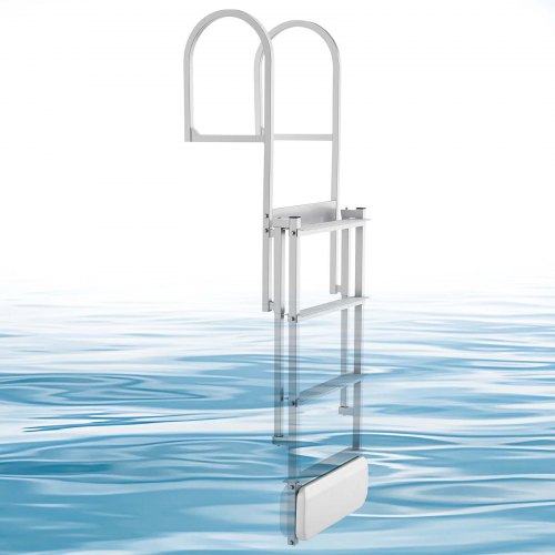 VEVOR Retractable Dock Ladder, 4 Steps, Aluminum Alloy Pontoon Boat Swim Ladder with Auto-Lift Float, Non-Slip Wide Steps, 227 kg Weight Capacity, Adjustable Height, for Lake Pool Marine Boarding