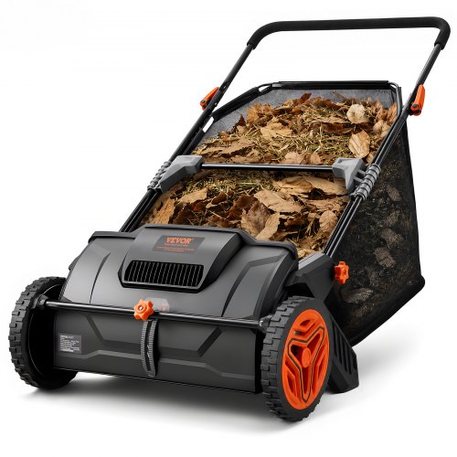 VEVOR Push Lawn Sweeper, 21inch Leaf & Grass Collector, Strong Plastic Wheels & Heavy Duty Thickened Steel Durable to Use with Large Capacity 3.5 cu. ft. Mesh Collection Hopper Bag, 2 Spinning Brushes