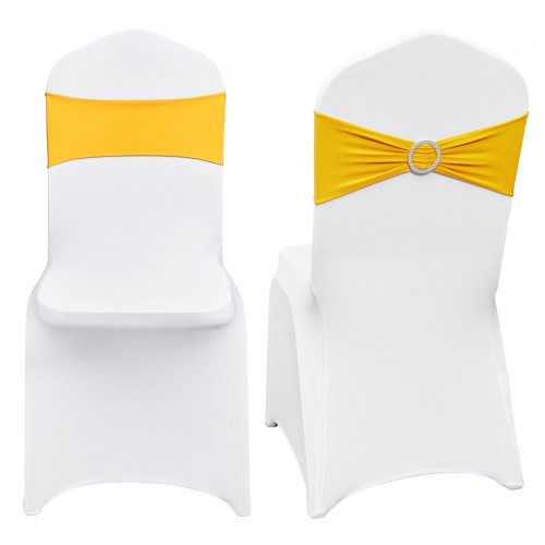 VEVOR Stretch Spandex Folding Chair Covers, Universal Fitted Chair Cover with Chair Sashes, Removable Washable Protective Slipcovers, for Wedding, Holiday, Banquet, Party, Dining (30 Set Gold & White)