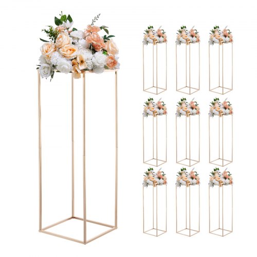 VEVOR Wedding Flower Stand, 10PCS 31.5-inch Column Flower Stand, Floral Stands with Metal Laminate, Rectangular Floral Display Rack for Wedding, Party, Birthday, Home, French Gold Stands