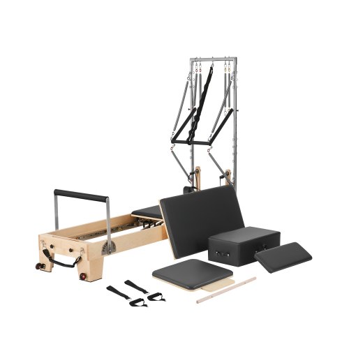 VEVOR Pilates Reformer, Wooden Pilates Machine for Home Gym Studio, Strength Training Workout Equipment with Dual Resistance, Reformer Box, Jump Board, for Advanced Users and Beginners, Up to 400 LBS