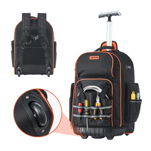 VEVOR Rolling Tool Backpack, 110 lbs Load Capacity, 72 Pockets Heavy Duty Roller Tool Bag on Wheels, Adjustable Telescoping Handle & Stable Base, Toolbag Organizers for Construction, Mechanic