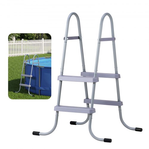 VEVOR Above Ground Pool Ladder, 2-Step Steel A-Frame Swimming Pool Stairs for 83.8 cm High Wall, 136 kg Capacity Entry/Exit Steps with Secure Non-Slip Sturdy Wide Step, Easy Setup Outdoor, Gray