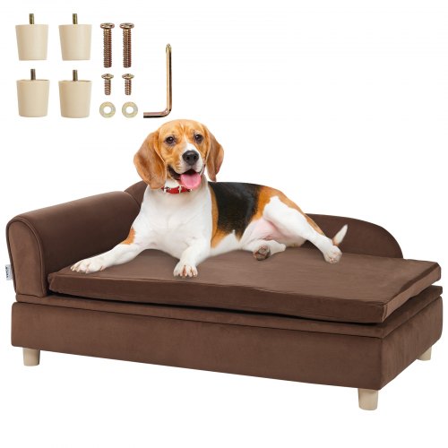 VEVOR Pet Sofa, Dog Couch for Large-Sized Dogs and Cats, Soft Velvety Dog Sofa Bed, 110 lbs (49.9 kg) Loading Cat Sofa, Dark Brown
