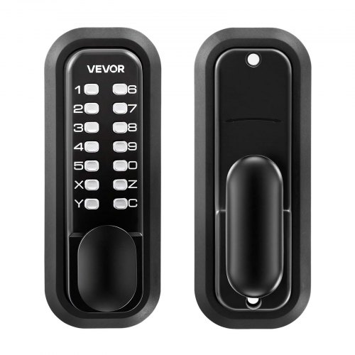 VEVOR Mechanical Keyless Entry Door Lock, 2.0 Code Upgrade, 4-7 Digits Code, Single-Sided Push Button Combination Mechanical Keypad Door Knob, Auto Locking, for Garden Gates, Indoor or Outdoor, Black