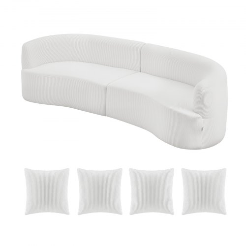 VEVOR 2840 mm Curved Modular Sofa, Modern Luxury Sectional Couch with 4 Pillows, Oversized Cloud Plush Corduroy Sofa Couch with Wide Deep Seat, for Living Room, Bedroom, Apartment, Office, White