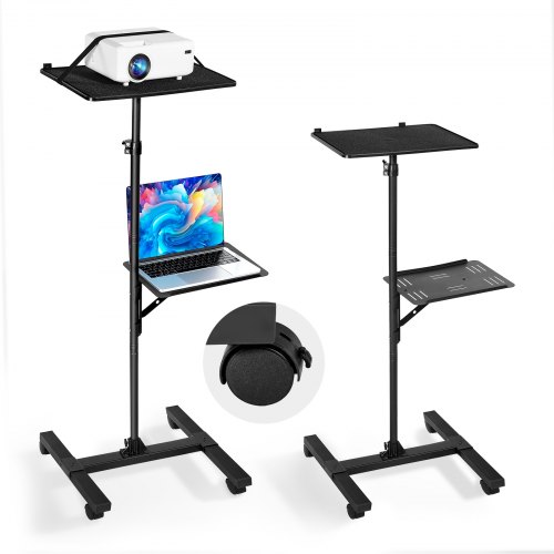 VEVOR Projector Stand, 2 Shelves Laptop Floor Stand, Projector Stands Table with Adjustable Height 860 to 1360mm, I-Beam Frame Projectors Stands Tripod for Meetings, Outdoor Movies, Video Stand