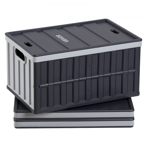 VEVOR Plastic Collapsible Storage Bins with Lids, 65L 3 Packs, Stackable Folding Storage Crates with Handles, Holds 38 kg Per Bin, Heavy Duty Containers, Space-Saving Baskets, for Home Organizing