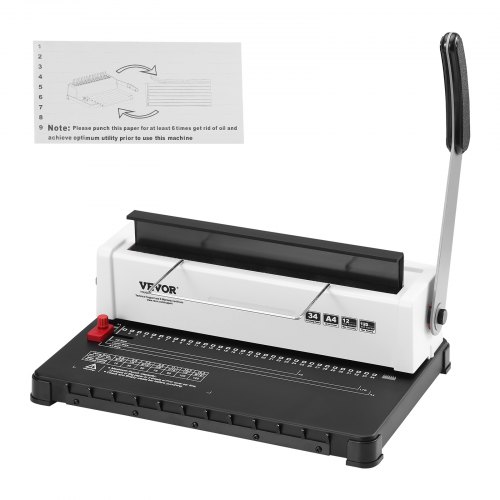 VEVOR Coil Spiral Binding Machine, Manual Book Maker 34-Holes Binding 120 Sheets, Punch Binder Adjustable 4.76 mm - 14.29 mm Coil Binding Spines, for Letter Size, A4, A5.