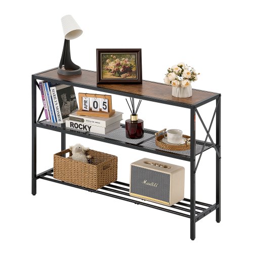 VEVOR Narrow Console Sofa Table, 41.7 inches Behind Couch Table, 3-Tier Long Entryway Table and Skinny Hallway Table, Narrow Sofa Table with Metal Frame, for Entryway, Hallway, Living Room & Bedroom