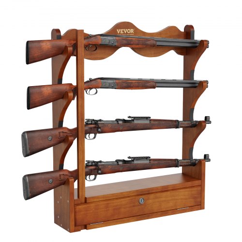 VEVOR Gun Rack, Wood Gun Rack Wall Mount, Gun Display Rack holds 4 Rifles, Shotguns, 60 kg Heavy Duty Wall Storage Display Rifle Rack with Soft Padding