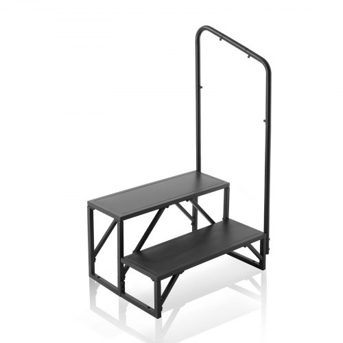 VEVOR RV Steps, 2-Step RV Stairs, 440 LBS/199.6 kg Load Capacity, Thickened Carbon Steel, With Handrail, Non-Slip Steps for Safe Entry and Exit, Suit for RV, Trailer, Camper Steps