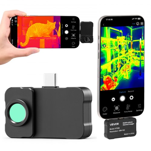 VEVOR Thermal Imaging Camera for Android & iOS, 512 x 384 Super Resolution with Macro Lens, 25HZ Refresh Rate Infrared Thermal Imager for Smartphones Tablets, 256 x 192 IR Resolution, -20°C to 550°C
